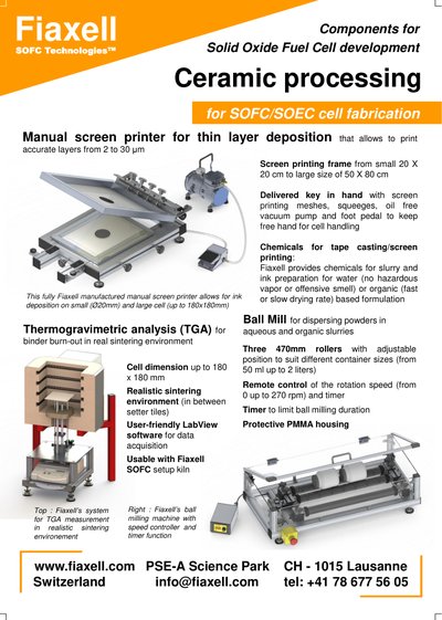 Ceramic processing 2026 manual screen printer ball mill TGA thermogravimetric analysis binder burn out SOFC SOEC cell fabrication